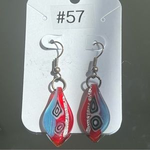 🌟 Red & Blue Artistic Glass Dangle Earrings 🎨✨